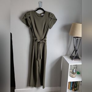 Calvin Klein Olive Green Jumpsuit with Gold Zipper